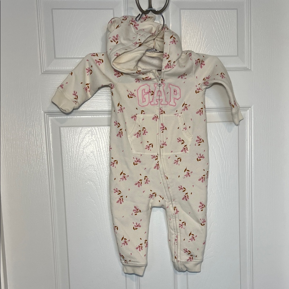 GAP One Piece, Cream and Pink Floral Footie.